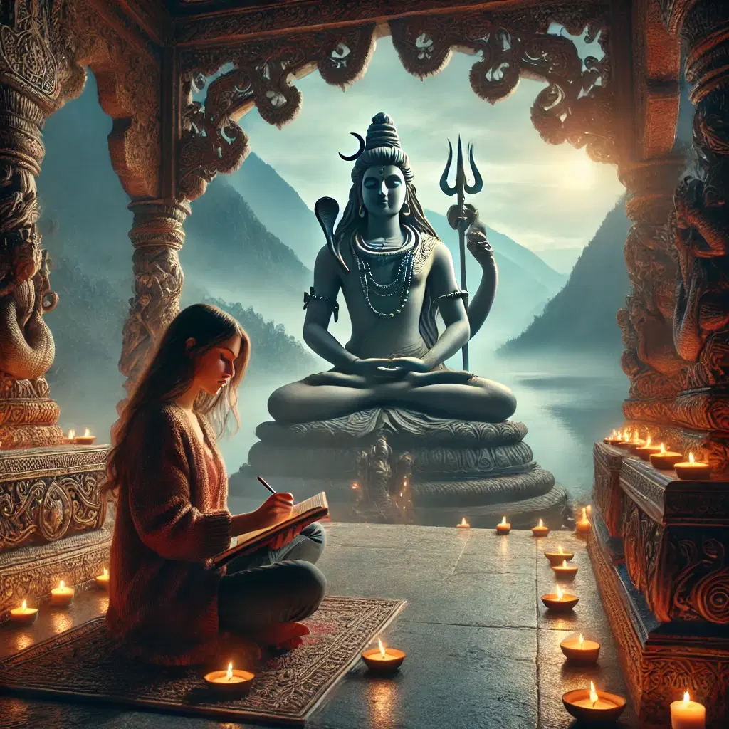 https://drive.gurucool.life/blogsImage/1721805225904.DALL·E-2024-07-24-12.36.55---A-serene-scene-with-a-young-woman-writing-in-a-notebook,-sitting-in-a-beautifully-ornate-temple-with-intricate-carvings.-She-is-surrounded-by-candles-.webp